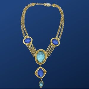 Vintage Yves Saint Laurent Blue Crystal Gemstone Drop Necklace